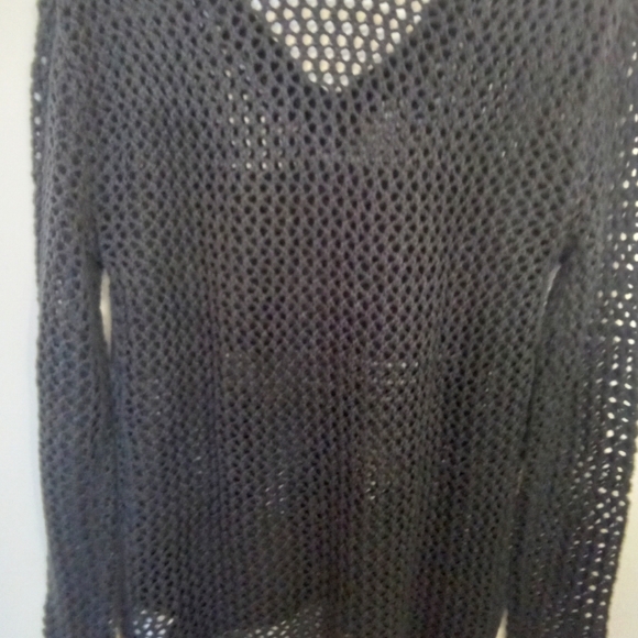 Charcoal Grey Open Knit Long Sleeve V Neck Sweater - Picture 13 of 15